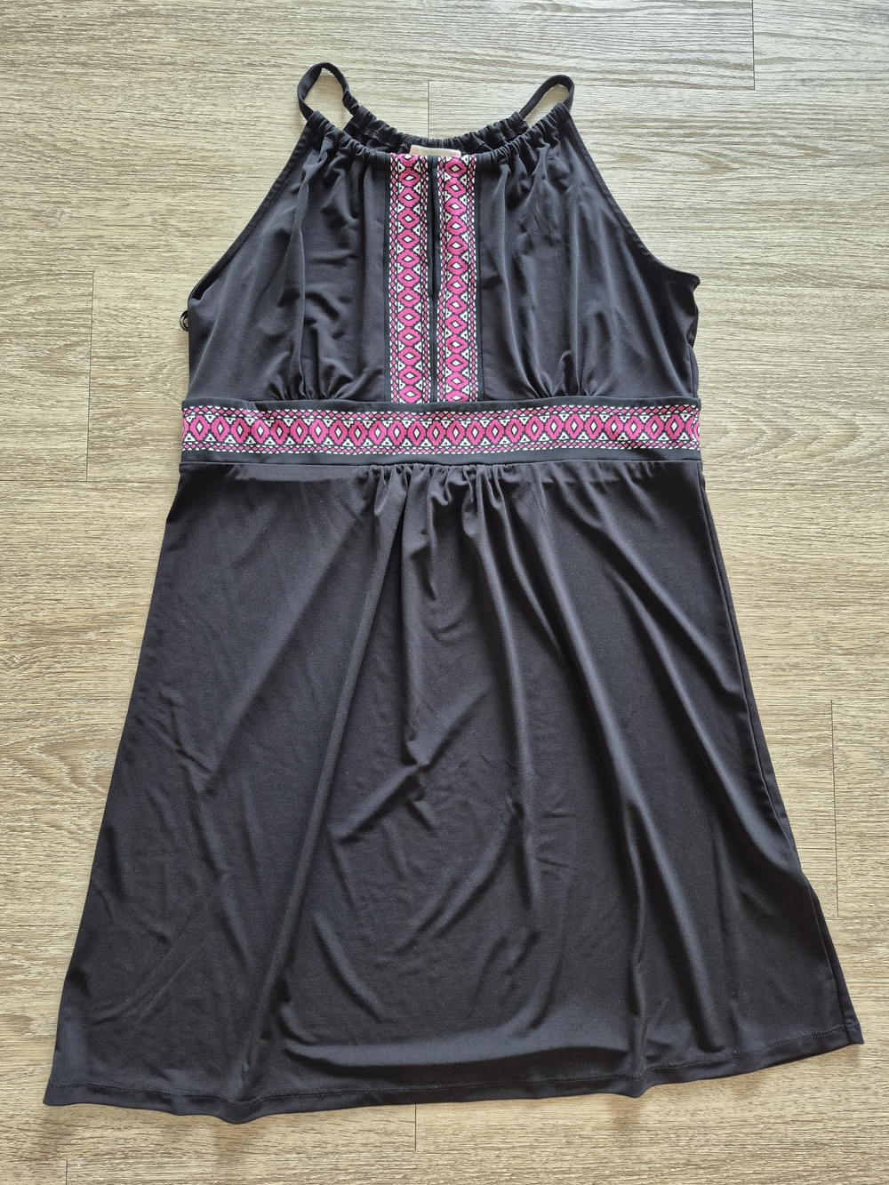 Michael Kors Boho Embroidered Halter Dress Black Pink Women’s Size Large
